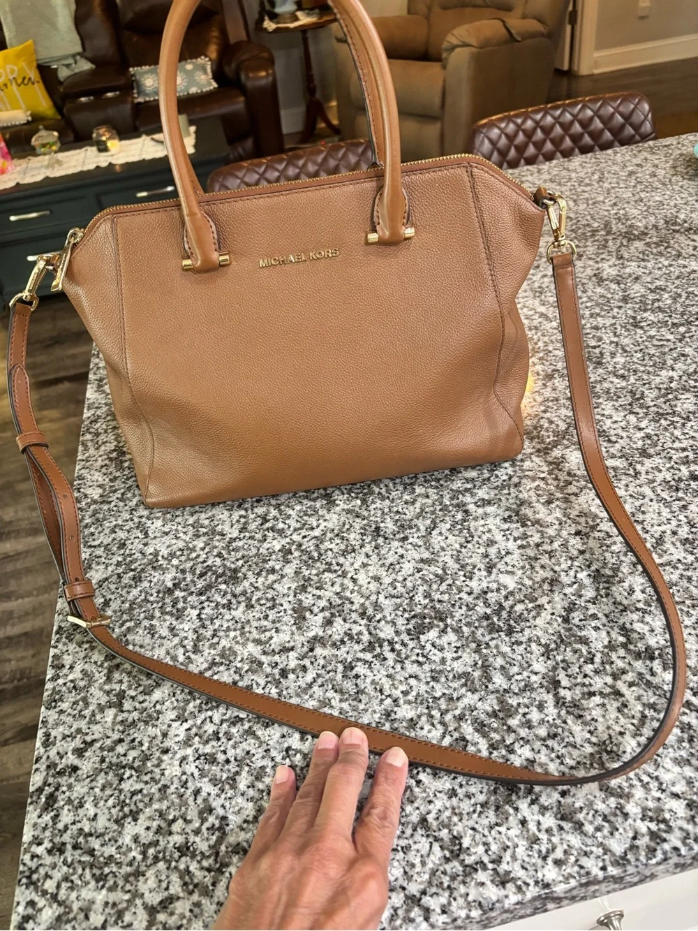 Michael Kors Cognac Pebbled Leather Satchel with Gold Hardware
